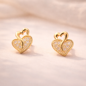 Golden Swan Heart Spark Stud Earrings