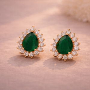 Royal Emerald Halo Drop Stud Earrings