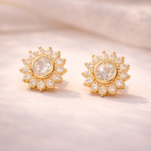 Golden Sunburst Crystal Stud Earrings