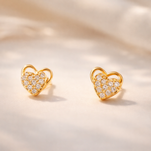 Golden Heart Sparkle Stud Earrings