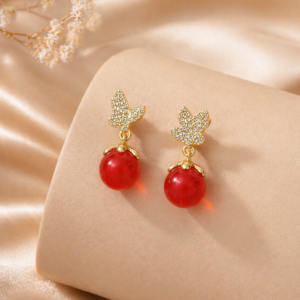 Ruby Butterfly Drop Earrings