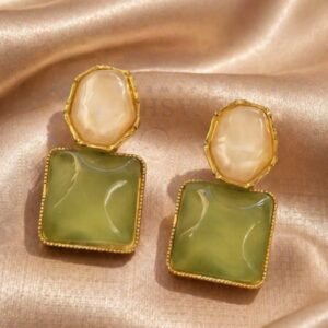 Olive Pearl Square Drop Earrings