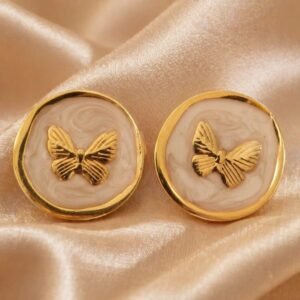 Golden Butterfly Pearl Studs