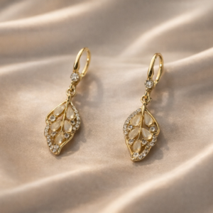 Golden Leaf Crystal Drop Earrings