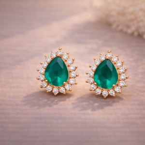 Emerald Teardrop Halo Stud Earrings