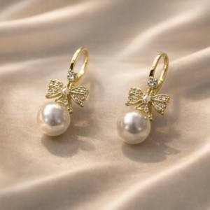 Pearl Bow Drop Hoops