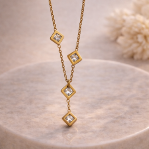 Golden Crystal Drop Chain Necklace